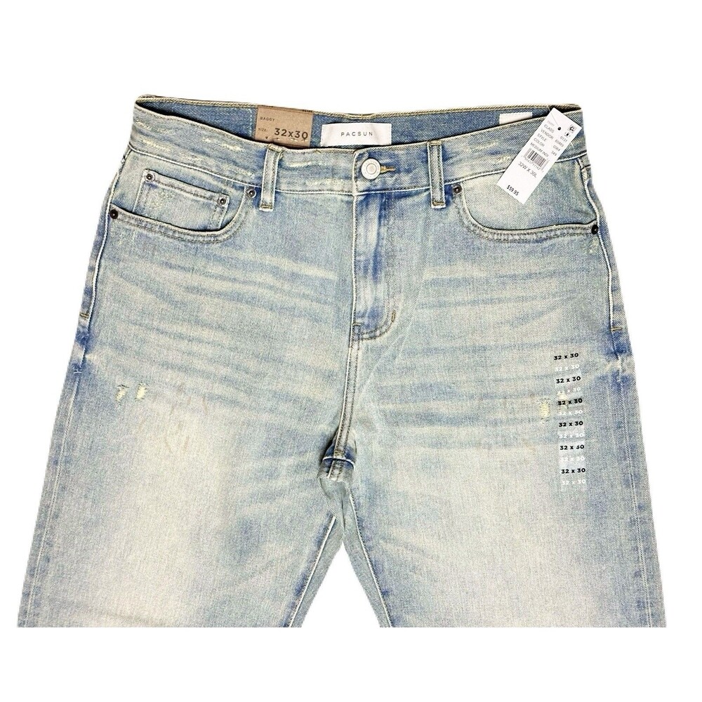 NEW Pacsun Mens Size 32x30 Pacsun Dylan Distressed Baggy Jeans Light Blue Tinted - Picture 3 of 12